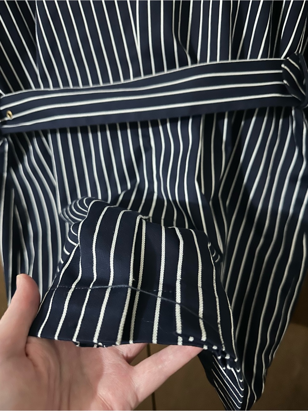 Lauren Ralph Lauren Navy White Stripes 100% Cotton Belted Trench Pea Coat Sz XL - Picture 10 of 14